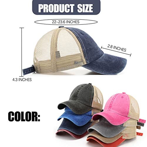 4 Pack Vintage Unstructured Trucker Hat Adjustable Cotton Washed Distressed Mesh Back Baseball Cap For Outdoor Sports Golf Tennis Workout (4Pack-Sky Blue+Wine Red+Orange+Grey) #TOP1