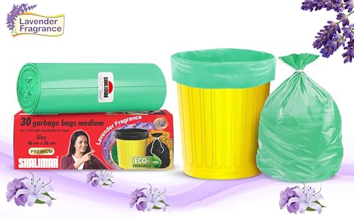 Image of Shalimar Premium (Lavender Fragrance) Scented Garbage Bags | Medium 19 X 21 Inches | 120 Bags (30 Bags X 4 Rolls) | Dustbin Bag /Trash Bag | (Green) - Perforated Box for Easy Dispensing