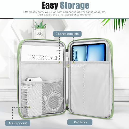 Image of TiMOVO 9-11 inch Tablet Sleeve Bag with Pocket, Green Flower | Fits iPad 11 inch A16 2025, iPad 10.9 inch /10.2 inch, Air 11 inch 5th /4th Gen, Galaxy Tab A9+ /A11 Plus 11 inch