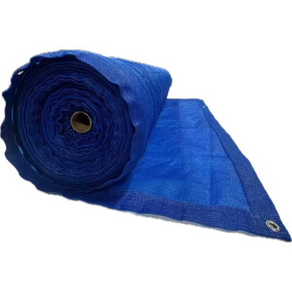 VBS - Blue Shade Sail Hemmed and with Grommets - 80% - Mesh Fabric for Patio Shade, Garden Shade Sail, Sun Shade, Shade Canopy, Garden Sun Block, Wind Screen, Shade Cloth (6' x 175')