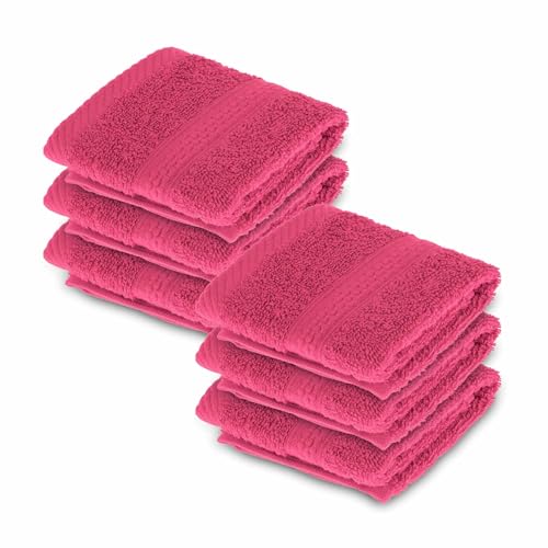 Image of HOMESCAPES Raspberry Pink Turkish Cotton Set of 6 Face Cloths Flannel Super Soft Thick & Absorbent 500 GSM Towel Heavy Weight for everyday Luxury