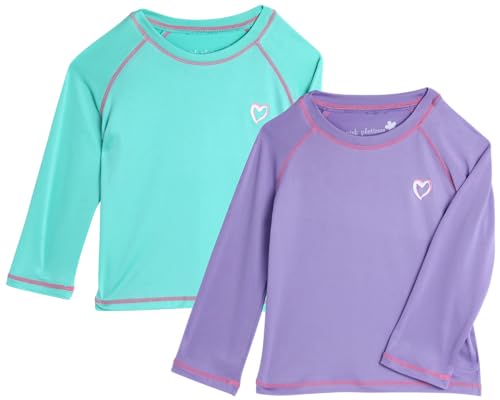 Image of Pink Platinum Girls Rash Guards - 2 Pack Quick Dry UPF50+ Sun Protection Beach Pool Long Sleeve Swim Shirt for Girls