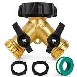 Hourleey Brass Garden Hose Splitter 2 Way, 3/4 Inch Hose Connector Tap Splitter, Hose Y Splitter, Hose Spigot Adapter 2 Valves with Extra...