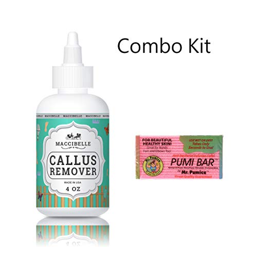 Maccibelle Callus Remover EXTRA Callus and Corn Eliminator Liquid Gel 4 oz + Mr Pumice Pumi Bar
