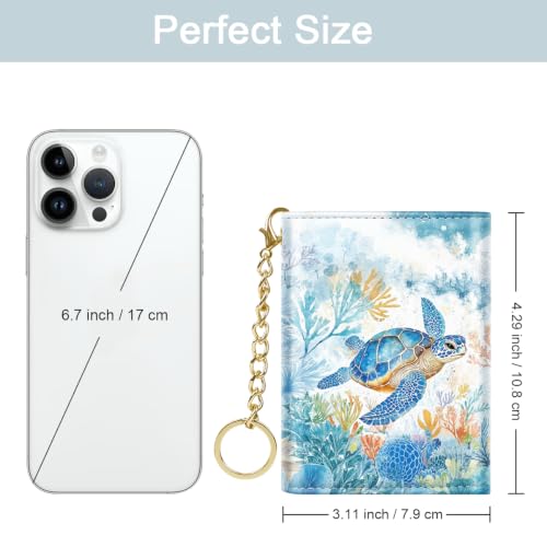 Image of Turtle Small Wallet Women, RFID Blocking Trifold Wallet, Cute Credit Card Holder with Kaychain, Credit Card Wallets, Vegan Leather, 7 Card Slots, ID Window, Wallets for Women Ladies Girls
