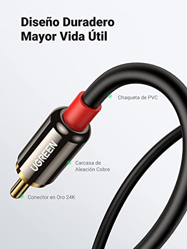 UGREEN Cable Jack 3.5mm a 2 RCA con HiFi Sonido de 2RCA Minijack a Macho Audio Estéreo para Móvil Tablet PC iPod Amplificador Altavoz TV DVD (1M) - imagen 5