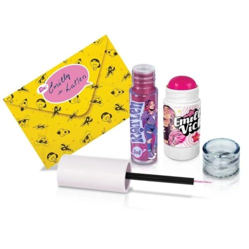 Kit Tô Pronta Emilly Vick e Katlen Dos Rosa LX – Maquiagem Infantil Hipoalergênica com Delineador Rosa Glitter e Stick 3 em 1 com Cartinha – Brink Model