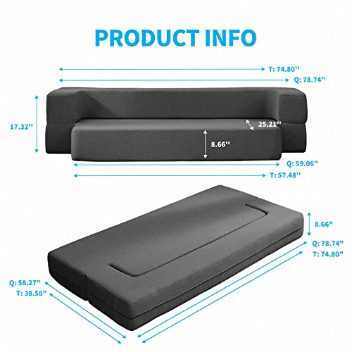 Mjkone Twin Size Folding Futon Sofa Bed,Convertible Futon Couch Bed,Floor Sofa With Memory Foam Mattress,Sleeper Couches Bed For Living Room/Bedroom/Kids Room,Dark Grey #TOP2