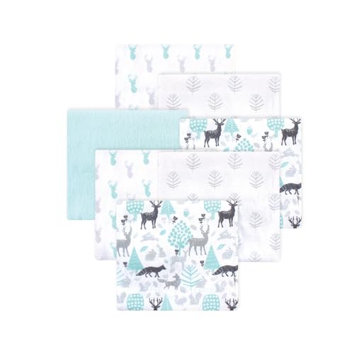 Image of Little Treasure Hudson Baby Cotton Poly Flannel Receiving Blankets Multipack, Blue Woodland Neutral, 30x30 inches
