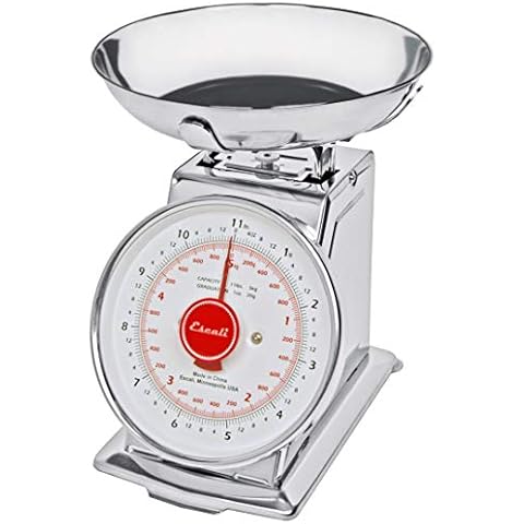Escali DS115B Mercado Retro Classic Mechanical Dial Stainless Steel Scale, Removeable Bowl, Tare Functionality, 11lb Capacity, Stainless Cover