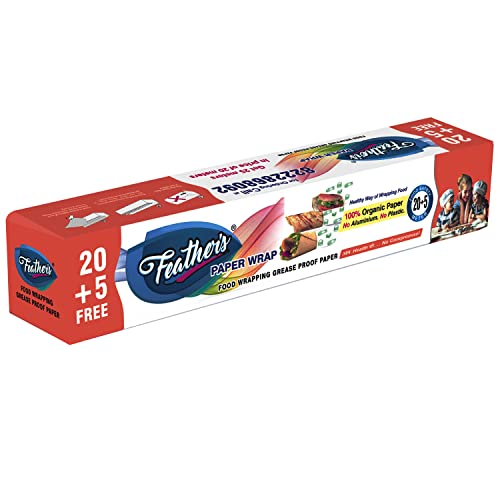Image of Feather's Multipurpose Food Wrapping Paper Roll | Pack of 1, 25m | Baking Paper | Butter Paper | Parchement Paper for Baking and Air Fryer | Roti, Sandwich, Rolls, Lunch and Packaging