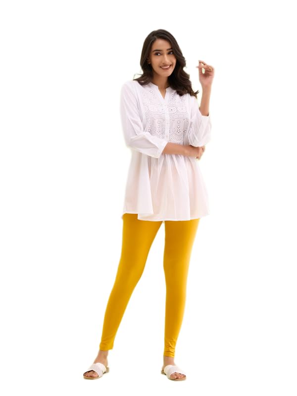 Image of GO COLORS Soft Cotton Stretch Ankle Length Leggings for Women | Breathable