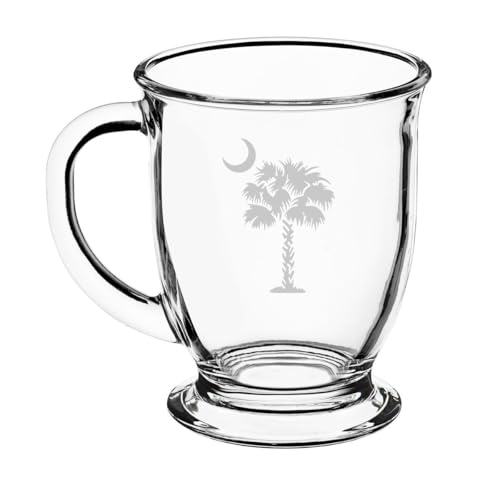 16oz Glass Coffee Mug Tea Glass Gift Palmetto Tree South Carolina Palm Moon