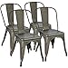 Yaheetech Metal Dining Chair Indoor/Outdoor Stackable Classic Trattoria Chair Chic Dining Bistro Cafe Side Metal Chairs Patio Dining Chairs with Back Set of 4, Metal