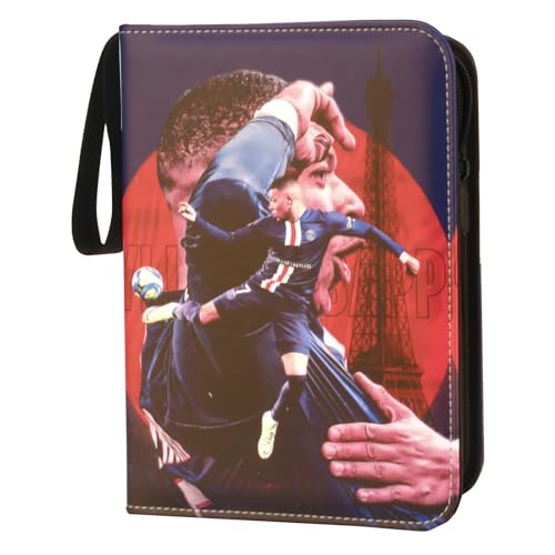 Oirigaga Álbum de recortes para tarjetas de fútbol, 4 bolsillos, álbum de tarjetas coleccionables de fútbol, álbum con cremallera, asa de transporte y 50 fundas para 400 tarjetas, carpeta para