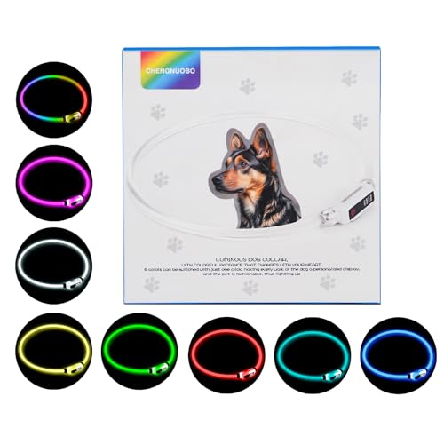 Multi-Color LED Dog Collar Rechargeable - Adjustable Glowing Coll...
