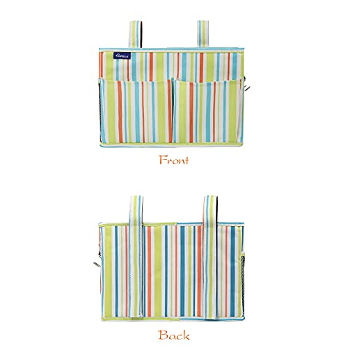 Image of Surblue Bedside Caddy Hanging Bed Organizer Storage Bag Pocket for Bunk and Hospital Beds, College Dorm Rooms Baby Bed Rails,Camp Chiars,Wheelchair Side Bag,4 Pockets and 2 Hooks (Green Stripe)