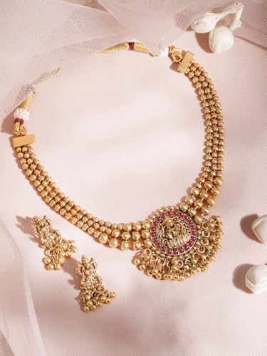 Image of Rubans Necklace Set Gold Plated Traditional Stylish Jewellery Gift for Women & Girls