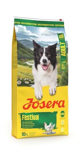 JOSERA Adult Festival Lachs & Huhn (1 x 12,5 kg) | Premium Trockenfutter für ausgewachsene wählerische aktive Hunde | energiereich | leckerer Soßenmantel - auch zum Einweichen | glutenfrei | 1er Pack