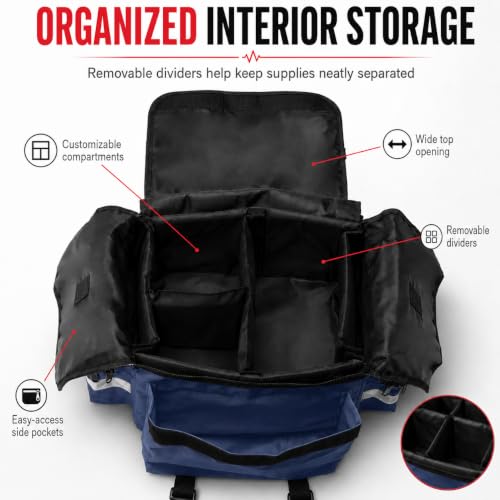 Image of NOVAMEDIC NM-RO63P Professional First Responder Bag, 17 inch x 9 inch x 7 inch Empty EMT Trauma Kit Carrier with Removable Dividers, Reflective Strips, Water-Resistant Base for Emergency Medical Supplies (Blue)