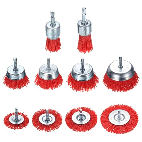 Image of HARFINGTON 10pcs Nylon Filament Wire Wheel Cup Brush for Drill, Abrasive Brushes Set with 1 /4 inch Hex Shank, 1 inch,1 1 /6 inch,2 inch,2.56 inch,3 inch,4 inch, Used for Rust /Corrosion /Paint Removal and Scrub Surface