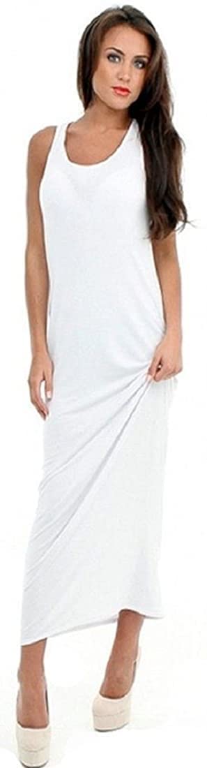 Crazy Girls Womens Plain Muscle Racer Back Sleeveless Bodycon Long Maxi Dress, White, 3XL (UK 24-26)