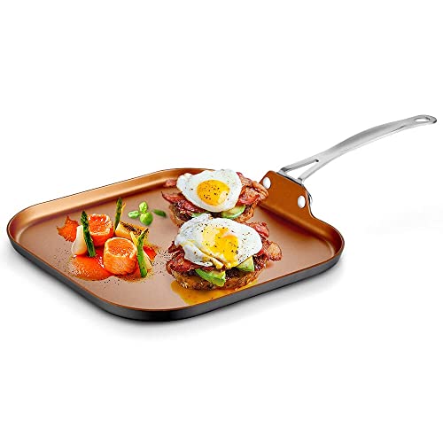 Cooksmark Copper Pan 11In Nonstick Square Grill Pan Griddle Pan Stainless Handle Oven Dishwasher Safe Not Compatible With Induction #TOP3