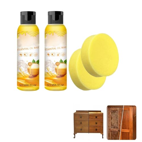 Cera Pulidora de Madera, Aceite Esencial Cera Pulidora y Limpiadora de Muebles, Acondicionador Natural de Madera para Muebles, Armarios (2 Pcs)