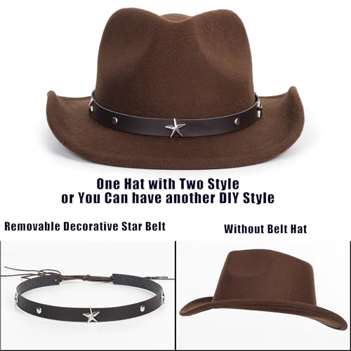 Kids Western Cowboy-Hats Retro-Brown-Felt Hat Little Boy Rodeo-Cowgirl-Hat Outback-Country for 4-8Years Girls Boys3