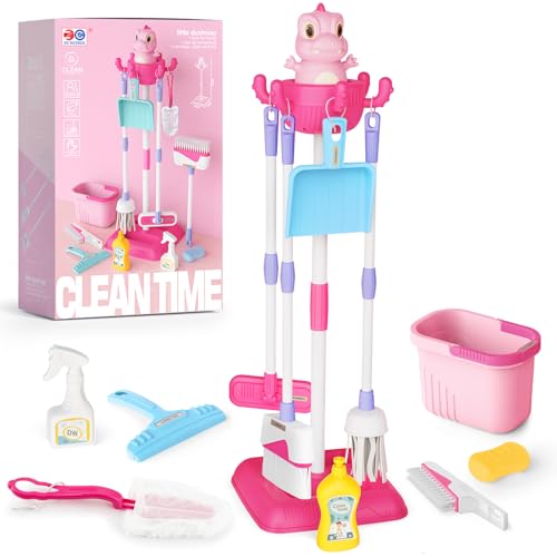 deAO Kids Cleaning Toy Set Toddlers Cleaning Set Housekeeping Pretend Play Toy Cleaning Set Kids Broom and Mop Set for Ages 3+ Christmas Birthday Toys for Girls Boys