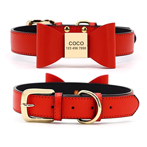 MACIMO Collare for Cani Collana con Fiocco in Morbida Pelle PU for Cuccioli di Gatto Collari identificativi Anti-Perso for Gatti di Piccola Taglia e Media Taglia (Color : Red, Size : 21-27.5cm)