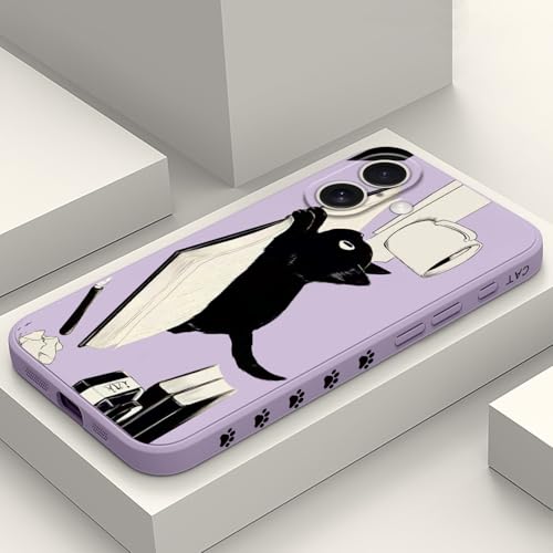 Coque silicone iPhone 16 LEECG ultra fine violet chat 6,1 pouces