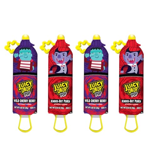 Halloween Juicy Drop Pops - Frankenstein (Wild Cherry Berry) & Vampire (Knockout Punch) - Gift Pack of 4, Two Each, By Lyza's Sweets & Treats