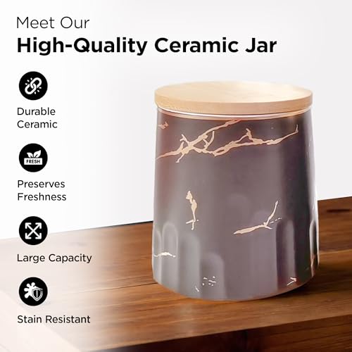 Image of UMAI Ceramic Jars for Kitchen Storage with Bamboo Lids | Pack of 3 | 280ml Each | Multipurpose Jars for Pickles, Nuts, Dry Fruits | Black and Brown | Airtight Kitchen containers set |
