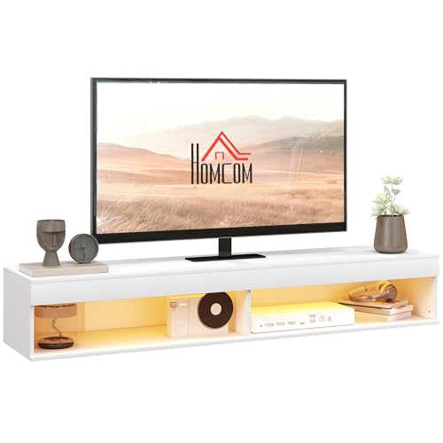 HOMCOM Mueble de TV colgante con iluminación LED para TV de hasta 75, estantes, 180L x 40W x 30H cm, blanco