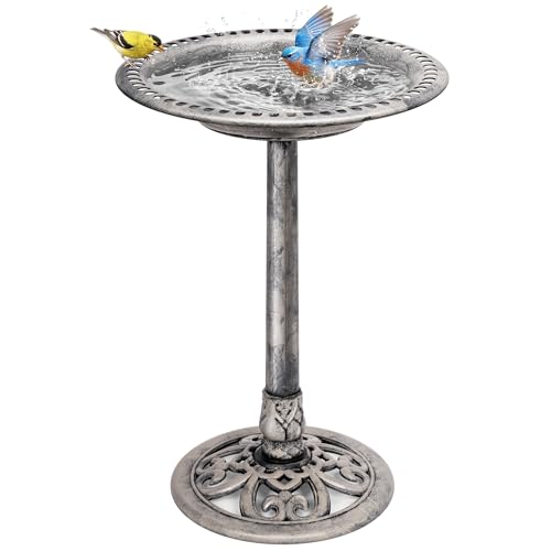 VIVOHOME Bird Bath for Outside, Polyresin Pedestal Bird Baths for Outdoor, Garden, 28 Inch Height...