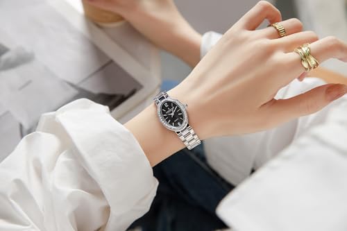 Image of London Fog Queenhithe Collection Watch for Women with Oval Textured Dial, Crystal Studded Bezel, Blue Crown Accent, Quartz Movement and Stainless Steel Strap - LFW20003