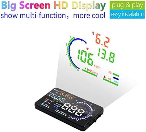 Trainshow A8 Head Up Display 5.5'' OBD II Car Windshield HUD with Speed Fatigue Warning RPM MPH Fuel Consumption Multiple-Color Bright Speeding Warning