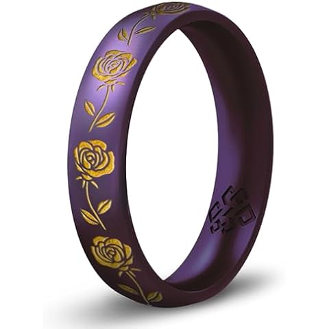 Knot Theory June Rose Birth Flower Cosmic Purple Silicone Ring for Women - Size 8 4mm Breathable Comfort Fit Engagement Wedding Band Cover