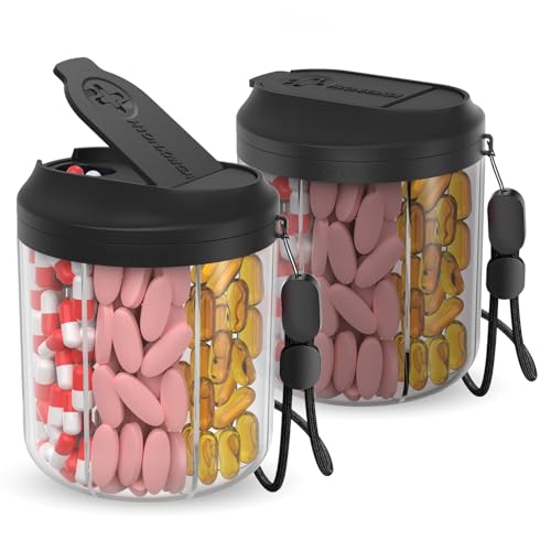 Image of Hionxmga Pill Dispenser with 7 Large Compartments, Pill Bottle Organizer for Travel, Supplement Organizer with Anti-Mixing Design, BPA-Free Pill Container with 20 Pcs Labels, Black 2pcs