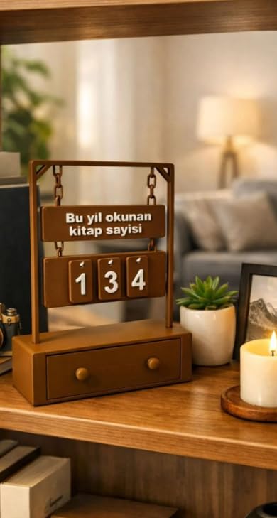 Kitap Okuma Sayacı Dekoratif Masa Üstü Aksesuar Ev Dekorasyonu Hediye Alternatifi Hanging (Book) Counter with Number Storage