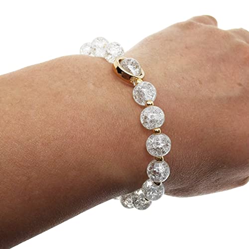 Image of Glazed Flowers Crystal Bead Bracelets 8mm Gemstone Beaded Stretch Bracelet with Flower Bracelet for Women