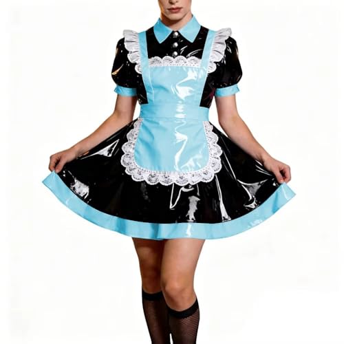 Robe lolita bleu ciel à manches bouffantes en PVC pour briller dans vos soirées déguisées