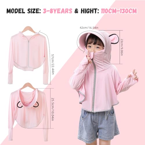 Image of PALAY Sunscreen Jacket for Girls, UPF 50+ Sun Protection Hoodie Jacket for Girl Kid Long Sleeve Wide Brim Hat Summer Coat with Face Mask for Hiking Outdoor 110-130cm Girl