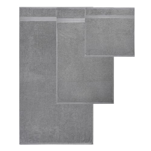 Image of Modern Threads 6 Piece Bath Towel Set,Bathroom Set with 2 Bath Towels, Hand Towels,Wash Cloths100% Cotton, Super Absorbent & Extra Soft - Reversible Botanical Vine (Gray), Medium (Pack of 8)