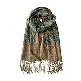 Wendyfull Pashmina Rave Shawl Wraps Scarf For Women w/Fringes Soft Silky Reversible Paisley Scarf For Wedding Gifts Festival (Green)
