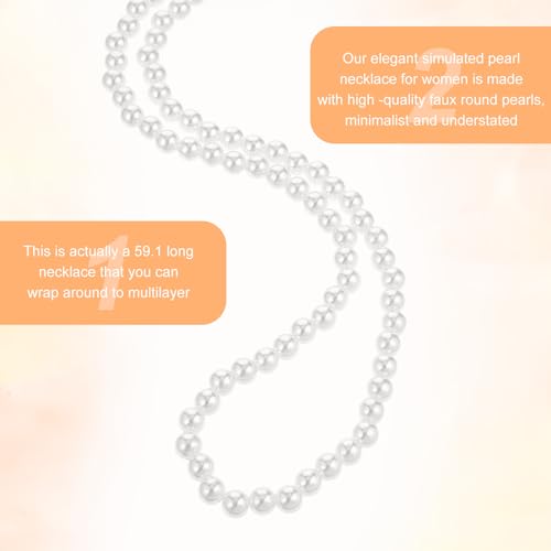 59" Long Pearl Necklace, Fashion Faux Pearls Pendants 1920s Beads Cluster Long Pearl Necklace for Costume Party Jewelry Vintage Elegant Pearls for Women Wedding Halloween3
