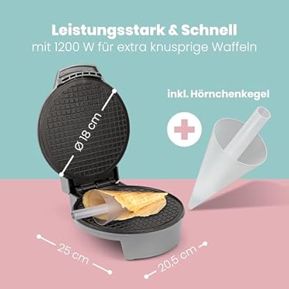 Clatronic® Hörnchenautomat für hauchdünne Waffeln | ideal für Eis-Waffelhörnchen | Backfläche Ø 18 cm | inklusive Hörnchenkegel | antihaftbeschichtet | regelbarer Bräunungsgrad | 1200 Watt | HA 3494 – Bild 8