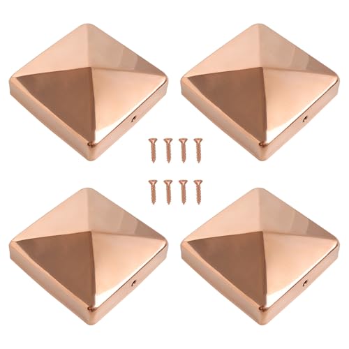 4 Pcs Copper Fence Post Caps with Screw 4x4(Actual 3.5x3.5) Copper Post Cap for Metal Wood Cedar Deck Corridors Mailbox End Cover