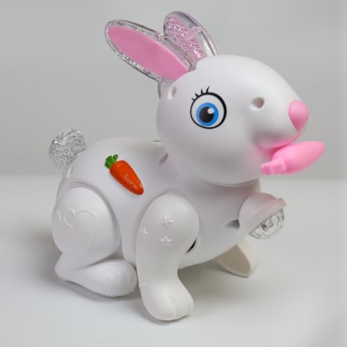 Image of Toys for Kids with 3D Flashing Lights, Music, 360-degree Dance Moves, Educational Toy, Battery Operated, Ages 3+ - Multicolor (Bud Jumping Rabbit - White)